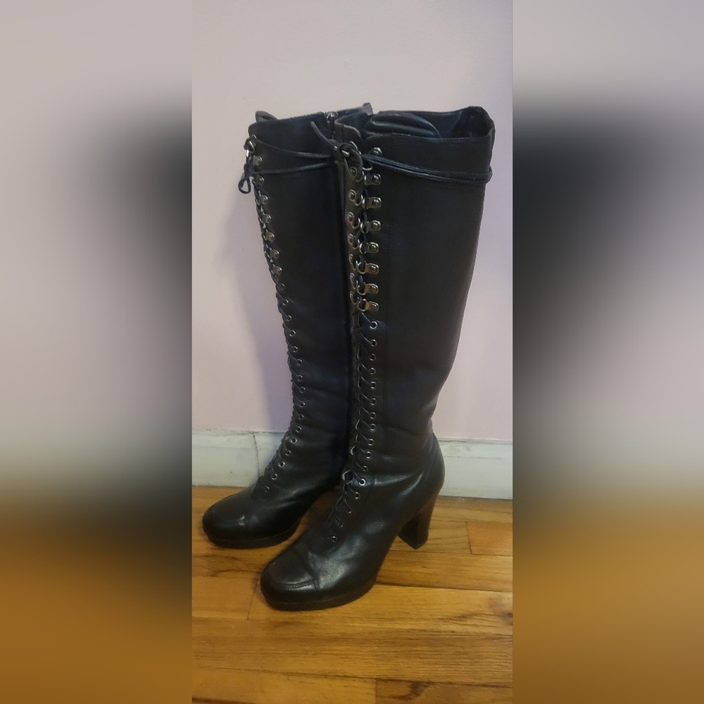 Black Knee-High Lace-Up Boots